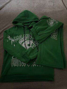 Green Graphic Hoodie & Sweatpants Set